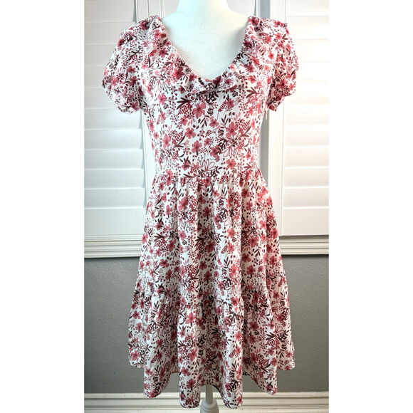 Amour Vert Dresses & Skirts - Amour Vert Women's Cottagecore  Mini Dress Silk Crimson & White Floral Sm
